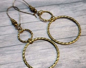 3.6 Inch Long Earrings, 38mm Circle Earrings, 1.4 Inch Round Dangle Earrings, Lightweight Earrings Brass, Handmade Jewelry