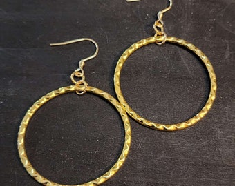 Gold Hoop Earrings, 38mm Wavy Circles Dangle Earrings