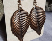 Fall Leaf Earrings, Lightweight Boho Earrings, Autumn Large Copper Dangle Earrings, 54mm Leaf Earrings