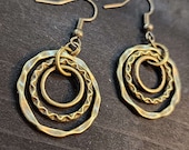 Bronze Hoop Earrings, Circles Dangle Earrings, Womens Drop Earrings, Mens Hoops