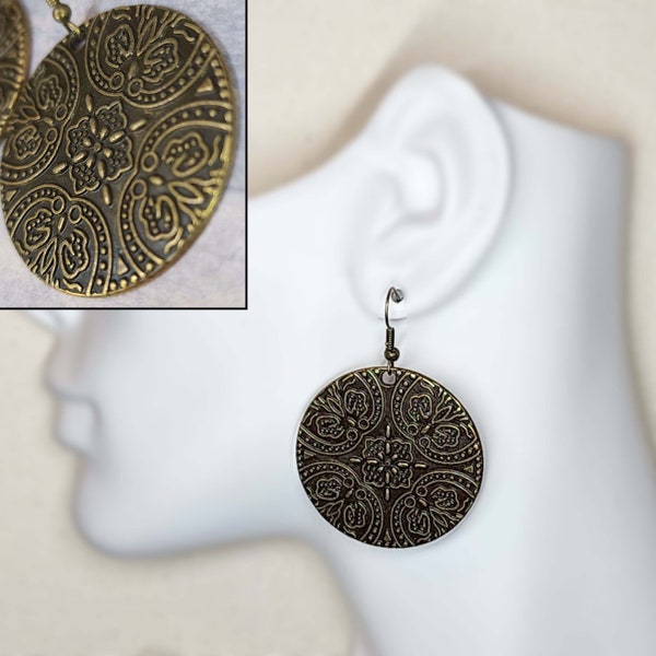 Bronze Disc Earrings Etsy