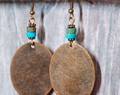 Boho Turquoise Earrings, Long Bohemian Earrings, Oval Copper Earrings, Earthy Jewelry, Large Copper Dangle Drop Earrings, Terra Jasper
