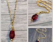 Red Glass Faceted Teardrop Pendant, Transparent Red Necklace, Boho, Wire Wrapped, Goth, Czech Glass Necklace Earrings