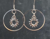 Cute Lightweight Sun Earrings, 1 inch 25mm Circle Earrings, Hoop Surgical Steel Earrings, Hypoallergenic