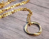 Minimal Gold Brass Circle Necklace, Delicate Layering Necklace, 22mm Wonky Ring Necklace, Stacking Necklace