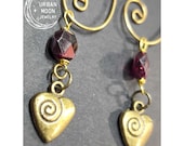 Garnet Heart Earrings, Handmade Pale Red Boho Bead Earrings, Dangle Earrings for Women Drop Earrings