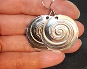 Silver Circle Earrings, 1 Inch Circles, Swirls Fibonacci Spirals Dangle Earrings, Stainless Steel Ear Wires, Minimal Silver Earrings