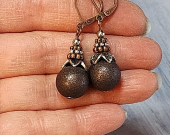 Mixed Metal Copper Silver Drop Earrings, Bead Boho Jewelry