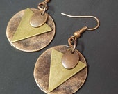 Geometric Earrings, Copper Earrings, Retro Earrings, Mixed Metal Drop Earrings, Brass Earrings, Cold Joined Jewelry, Layered Earrings