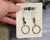 Long Boho Copper Earrings with Bead Accents, Circle Hoop Earrings