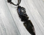 Black Obsidian Arrowhead and Sodalite Necklace For Men on Black Adjustable Length Cord Arrow Head Pendant for Men real Protection Stone