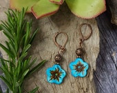 Blue Flower Earrings, Cute Shell Earrings, Womens Earrings, Dangle Earrings, Hand Painted Earrings, Handmade