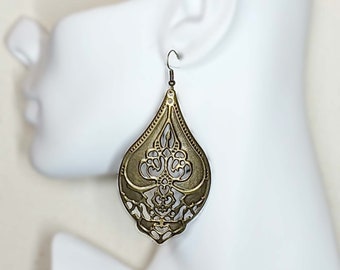 Large Bohemian Teardrop Earrings, Lightweight Earrings, Womens Art Nouveau Earrings, Victorian Jewelry