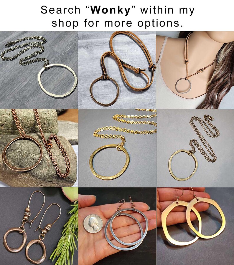 Lange antieke koperen cirkelketting: rustieke boho-hanger afbeelding 4