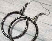 Large Black Hoop Earrings, Black Circle Dangle Earrings, Big Earrings