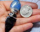 Black Obsidian Arrowhead and Lapis Lazuli Necklace For Men Women, Arrow Head Pendant real Stone of Intuition and Wisdom