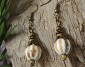 Rustic Tan Earrings, Ceramic Earrings, Handmade Earrings, Boho Bead Earrings, Dangle Earrings for Women Drop Earrings