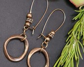 Playful Copper Earrings, Long Copper Circle Earrings, Round Dangle Earrings, Rustic Earrings, Copper Jewelry