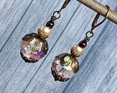 Vintage Pale Pink Glass Earrings, Boho Bead Dangle Earrings for Women, Drop Earrings