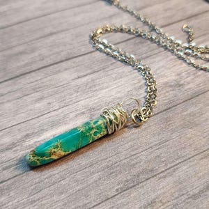 Turquoise Terra Jasper Pendant, Handmade Silver Wire Wrapped Stone Necklace