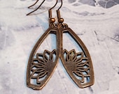 Boho Copper Flower Earrings, Small Stylish Flower Dangle Earrings