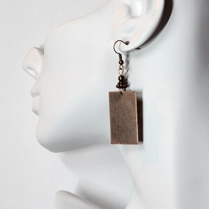 Boho Copper Earrings, Minimalist Earrings, Lightweight Rectangle Earrings with Beads, Womens Earrings, Geometric Earrings image 8