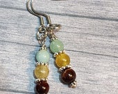 Silver and Gemstone earrings, Red Tiger's Eye Onyx Amazonite, leverback or french wire, Small Boho Dainty Lightweight Dangle Earrings