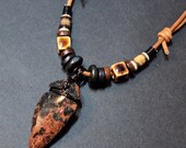 Mahogany Obsidian Arrowhead Tribal Leather Necklace for Men, Men's pendant necklace, Maori style necklace, Unisex Shaman Reiki Amulet Arrow