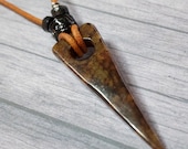 28 Inch Mens Leather Necklace, Triangle Stone Arrow Pendant on Brown Leather Cord