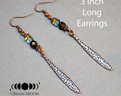 3 Inch Copper Teardrop Earrings, Boho Turquoise Southwestern Earrings, Beaded