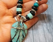 Blue Arrow Head Pendant Necklace, Tribal Vegan Necklace for Men, Maori style, Unisex surfer necklace, Shaman Reiki Amulet Turquoise