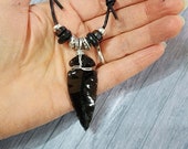 Black Obsidian Arrowhead Necklace For Men on Black Adjustable Length Cord Arrow Head Pendant for Men real Protection Stone
