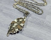 Long Boho Silver Leaf Necklace, Layering Necklace, Large Pendant