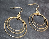 Gold Triple Hoop Earrings, 30mm Handmade Hoops, Minimalist Lightweight Earrings, Surgical Steel Earrings, Hypoallergenic