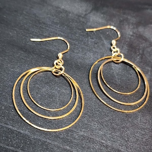 Gold Triple Hoop Earrings, 30mm Handmade Hoops, Minimalist Lightweight Earrings, Surgical Steel Earrings, Hypoallergenic