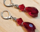 Goth Ruby Red Earrings, Valentines Day Earrings, Gift for Women, Transparent Red Glass Earrings, Stainless Steel Christmas Jewelry