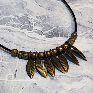 Bronze Beaded Leaf Necklace for Women, Statement Choker Necklace, Boho Fringe Necklace, Women Necklaces, Leather Necklace, Boho Jewelry
