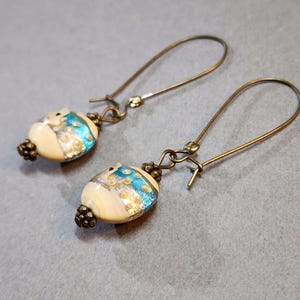Beach Earrings, Dangle Glass Earrings, Handmade Jewelry Long Lampwork Bead Earrings. Limited Edition Boho Earrings