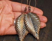 Large Copper Earrings, 54mm Leaf Earrings, Long Lightweight Earrings, Dangle Drop Earrings