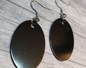 Black Oval Disc Earrings, Dangle Earrings 38x25mm. Lightweight Goth earrings