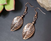 Hammered Copper Earrings, Copper Leaf Earrings, Handcrafted Dangle Earrings