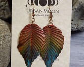 Colorful Leaf Earrings Dangle | Rustic Fall Earrings | Boho Reds & Blues Dangle Earrings | Beautiful Copper Earrings | Cute, Lightweight