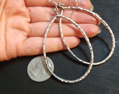 Large Silver Drop Hoop Earrings, Big Hammered Silver Teardrop Earrings, Huge Dangle Earrings Surgical Steel Wires