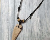 Tan Arrowhead Tribal Leather Necklace for Men, Men's pendant necklace, Maori style necklace, Unisex Shaman Reiki Amulet Arrow