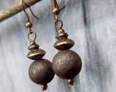 Handmade Copper Earrings, Rustic Copper Bead Earrings, Handcrafted Dangle Earrings, Ball Sphere Round