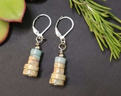 Silver and Neutral Stone Earrings, leverback or french wire, Small Boho Earrings, Terra Jasper Dangle Earrings, Jewelry