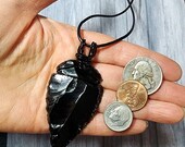 Extra Large Black Obsidian Arrowhead Necklace For Men, Wide Arrow Head Pendant for Men real Protection Stone