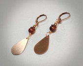 Red Jasper Teardrop Earrings, Long Red Earrings, Copper or Brass Dangle Drops With Stone Beads