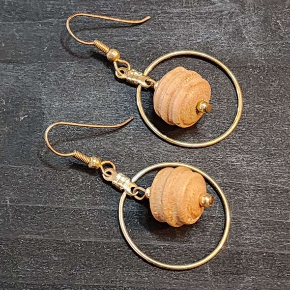 Boho Wood Hoop Earrings, 25mm Circle Earrings wit… - image 7