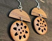 Modern Wood Earrings, 25mm Cut Out Circle Earrings, Boho Round Dangle Earrings, Stainless Steel Ear Wires